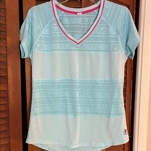 Fila Women's Aqua V-Neck Short Sleeve Tee